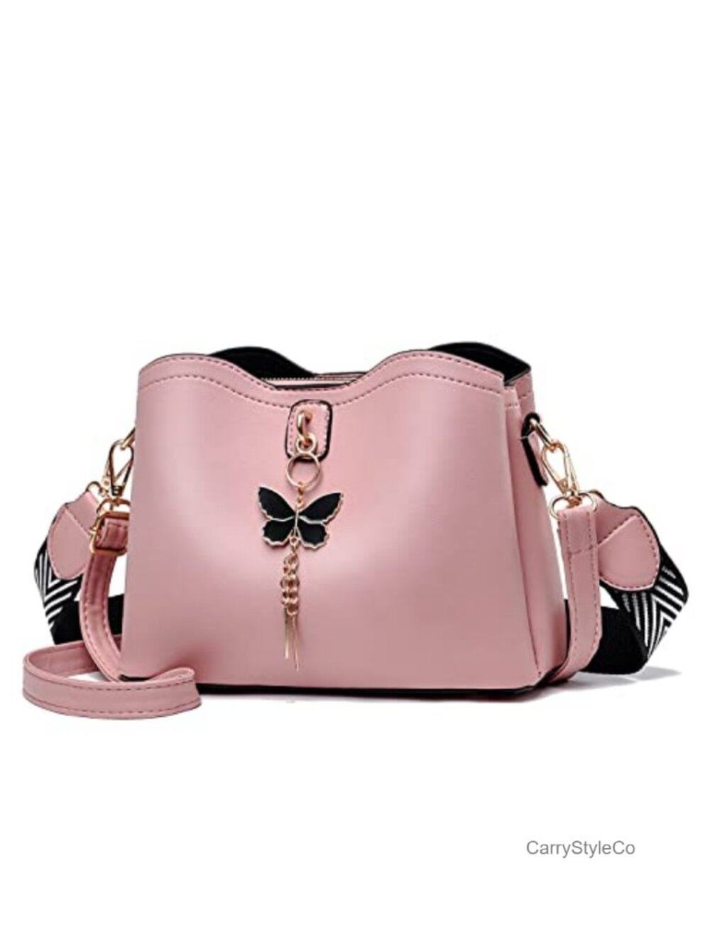 Women's Butterfly PU Leather Crossbody Bag Small Shoulder Purse with 2 Straps